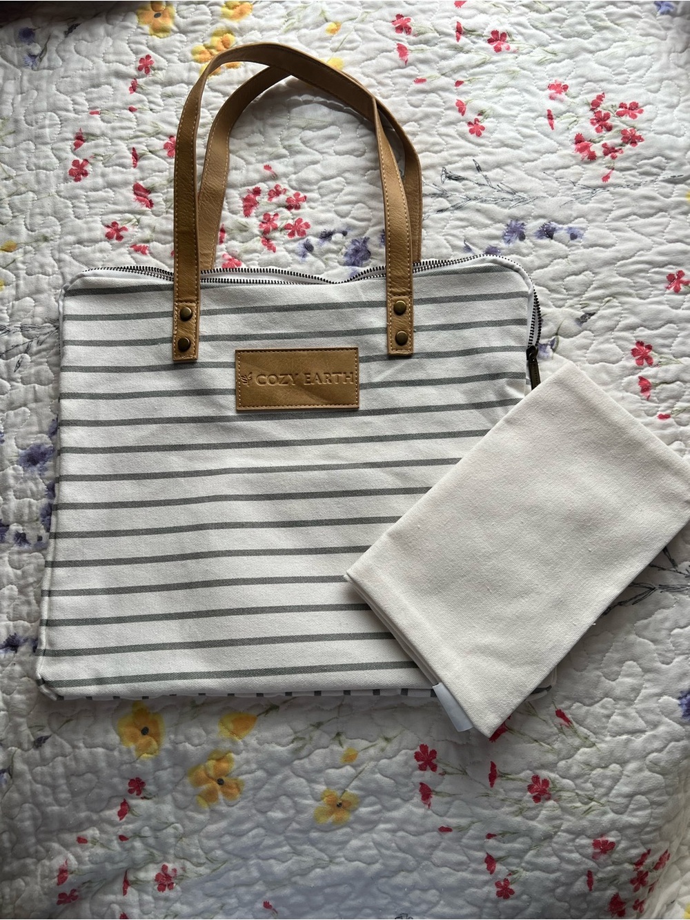 Cozy Earth Striped Tote Bag in White and Tan